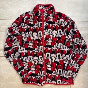 Disney Fleece Zip Up Jacket W/Pockets Minnie Mouse White Red Black Adult Small S